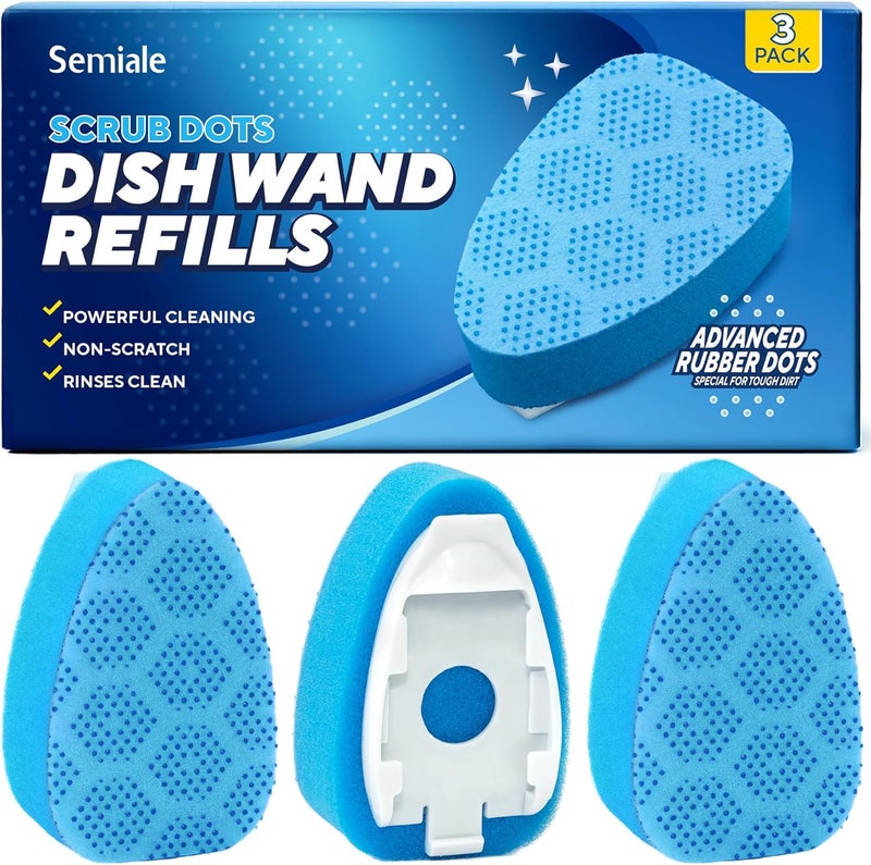 Semiale Scrub Dots Dishwand Refills Sponge Heads, Dish Wand Refill, Scrubber Replacement Head, Non Scratch Brush Soap Filled Dispensing Handle,Heavy Duty Dishwashing Pads Dispenser Dishwasher Cleaning - Image 1